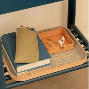 Large Kawabon Leather/Merino Wool Felt Tray - Granite