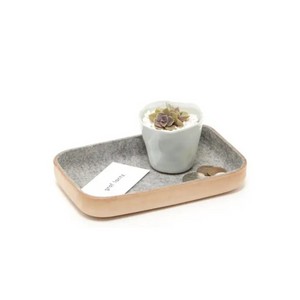Small Kawabon Leather/Merino Wool Felt Tray - Granite, Natural