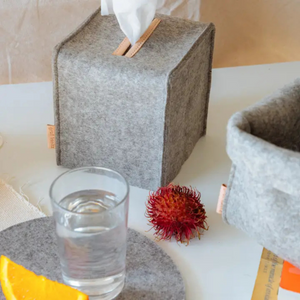 Wool Felt Tissue Box Cover - Granite